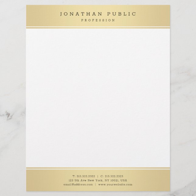 Trendy Gold White Elegant Glamour Template Modern Letterhead (Front)