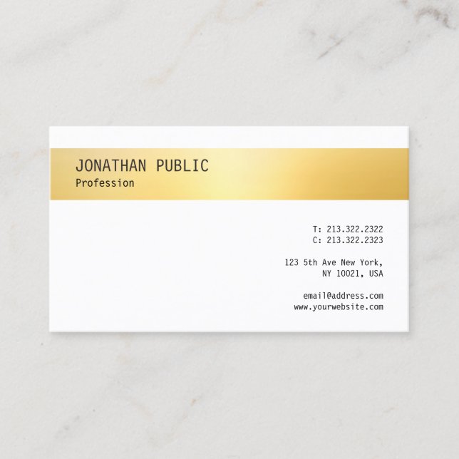 Trendy Gold White Elegant Minimalist Template Business Card (Front)