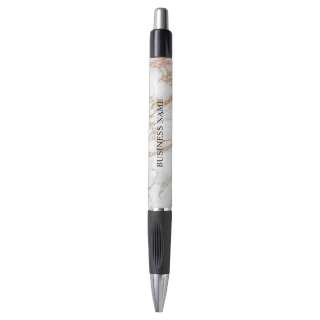 Trendy Gold & White Marble Modern Promotional Pen (Front Vertical)