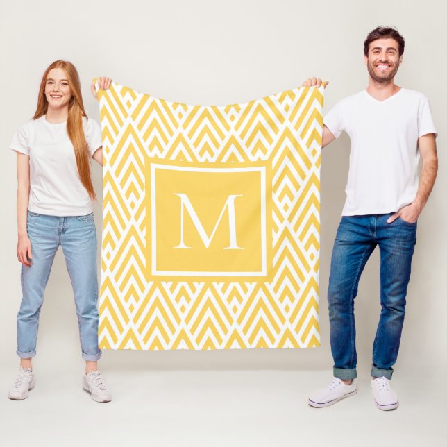 Trendy Gold Yellow Monogram Arrow Diamond Pattern Fleece Blanket (In Situ)