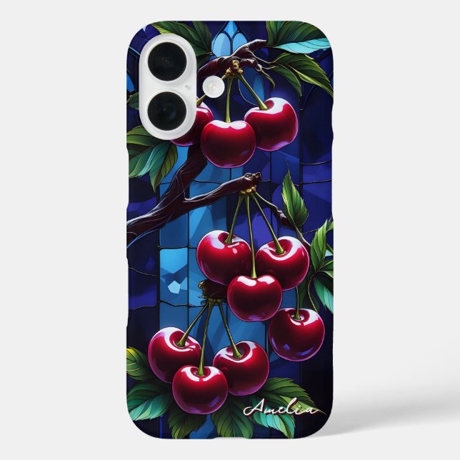 Trendy Gothic Dark Stained Glass Cherry Case-Mate iPhone Case (Back)