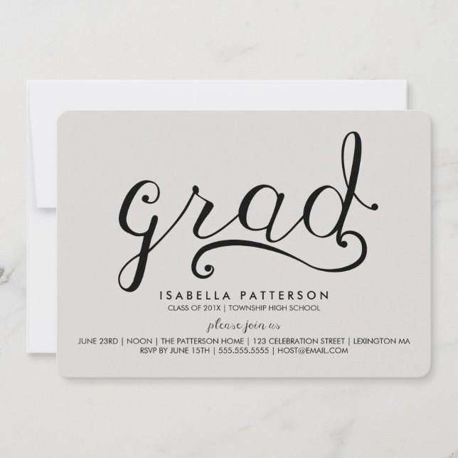 Trendy Grad Grey Graduation Invitation (Front)