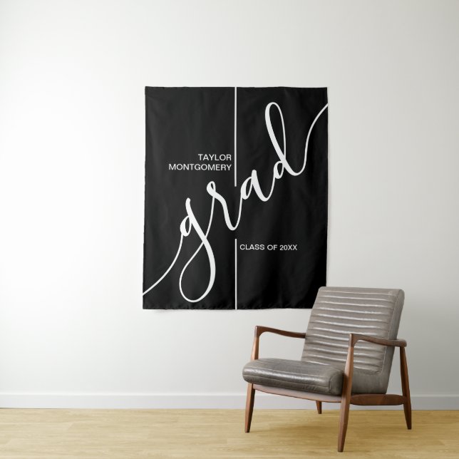 Trendy Grad Script Graduation Party Backdrop Tapestry (In Situ)