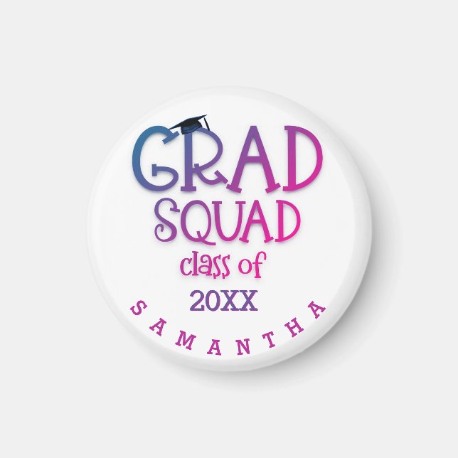 Trendy Grad Squad Name Year Purple Pink Graduate Magnet (Front)