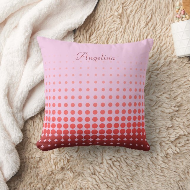 Trendy Gradient Polka Dots Custom Name Throw Pillow (Blanket)