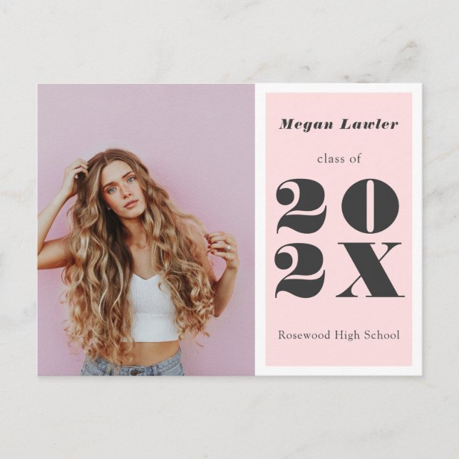 Trendy Graduate Announcement Photo Card Blush (Front)