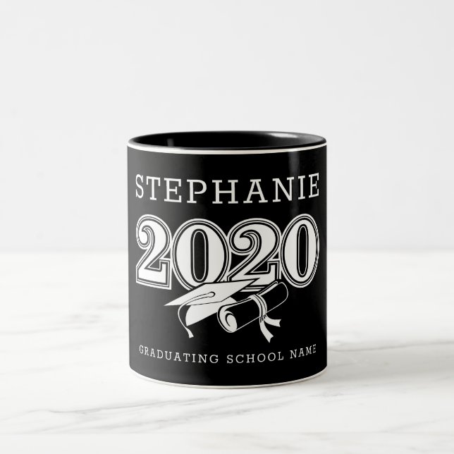 Trendy Graduate Class of 2020 Cap Two-Tone Coffee Mug (Center)