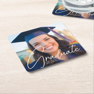 Trendy Graduate Photo Custom Graduation Party Square Paper Coaster