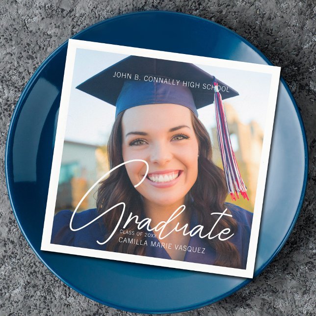 Trendy Graduate Photo Graduation Party Napkin (Creator Uploaded)