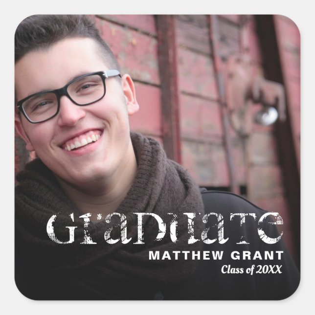 Trendy Graduation Celebration Photo Square Sticker (Front)