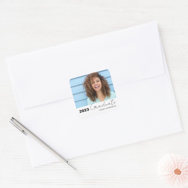 Trendy Graduation Celebration Photo Square Sticker (Envelope)