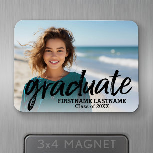 Trendy Graduation Photo with Brushed Lettering Magnet