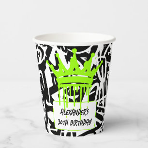Trendy Graffiti Urban Crown Green Black Paper Cups