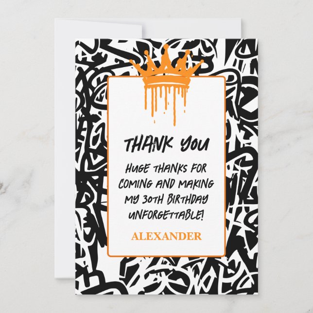 Trendy Graffiti Urban Crown Orange Black  Thank You Card (Front)