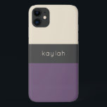 Trendy Grape Colour Block Pattern with Any Name iPhone 11 Case<br><div class="desc">Simple and stylish, this designer look phone case has minimalist appeal. The sleek design features a chic colour block pattern in grape, medium grey and sandy beige. A text template is included for personalizing this case with your name, monogram initials or other desired text. Available in other colour combinations and...</div>