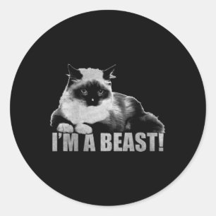 Trendy Graphic Cat Stamp I'm A Beast Classic Round Sticker