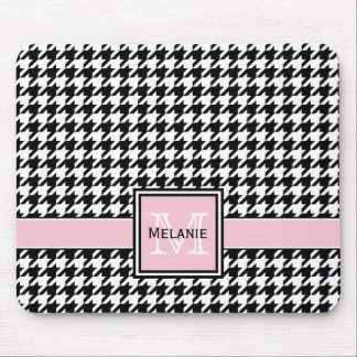 Trendy Graphic Houndstooth with Custom Monogram Mouse Pad