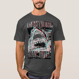 Trendy Graphic Shark Attack Caution May Bite  T-Shirt
