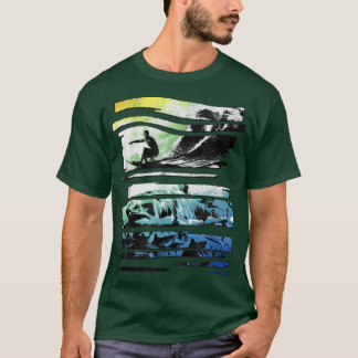Trendy Graphic Surf Shark Shredded Panels  T-Shirt