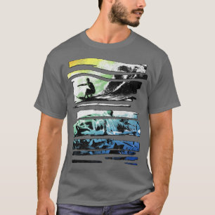 Trendy Graphic Surf Shark Shredded Panels T-Shirt