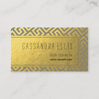 Trendy Greek Key Diagonal | gold foil grey Business Card