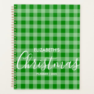 Trendy Green And White Chequered Name Planner