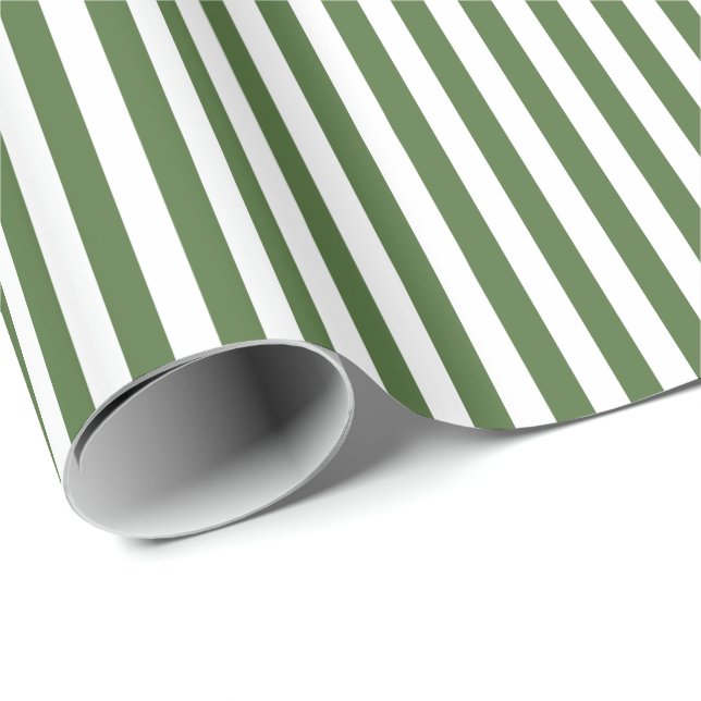 Trendy Green and White Wide Horizontal Stripes Wrapping Paper (Roll Corner)