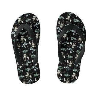 Trendy Green Black Botanical Leaves Kid's Flip Flops