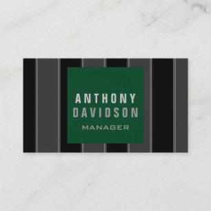Trendy Green Black Grey Striped Business Card