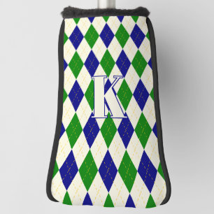 Trendy Green Blue Argyle Pattern Modern Monogram Golf Head Cover