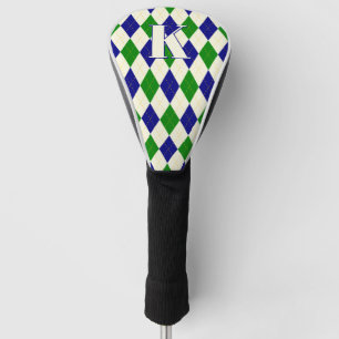 Trendy Green Blue Argyle Pattern Modern Monogram Golf Head Cover