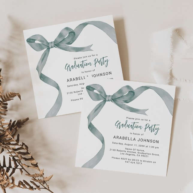 Trendy Green Bow Graduation Holiday Card (Creator Uploaded)