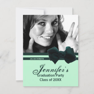 Trendy Green Bow Graduation Party Photo Invitation