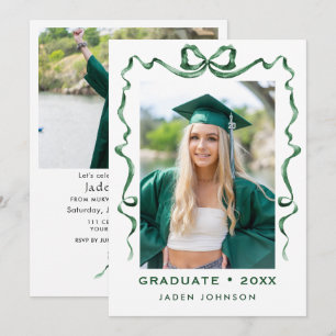 Trendy Green Bow Ribbon 2 PHOTO Graduation Party I Invitation