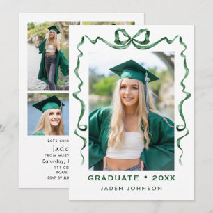 Trendy Green Bow Ribbon 5 PHOTO Graduation Party I Invitation