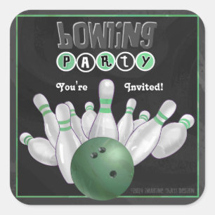 Trendy Green Bowling Party Invite Sticker