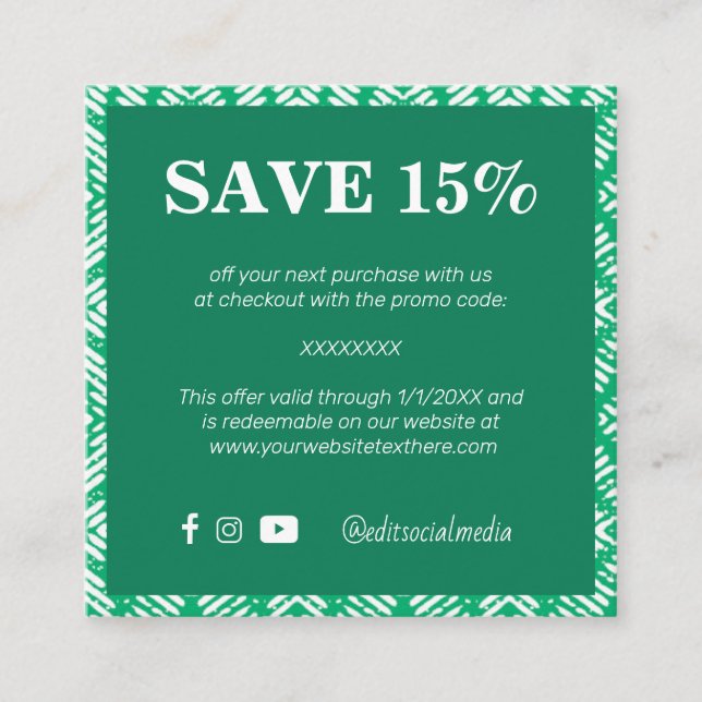 Trendy Green Business Discount Card (Front)