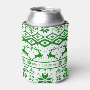 Trendy Green Christmas Reindeer Can Cooler
