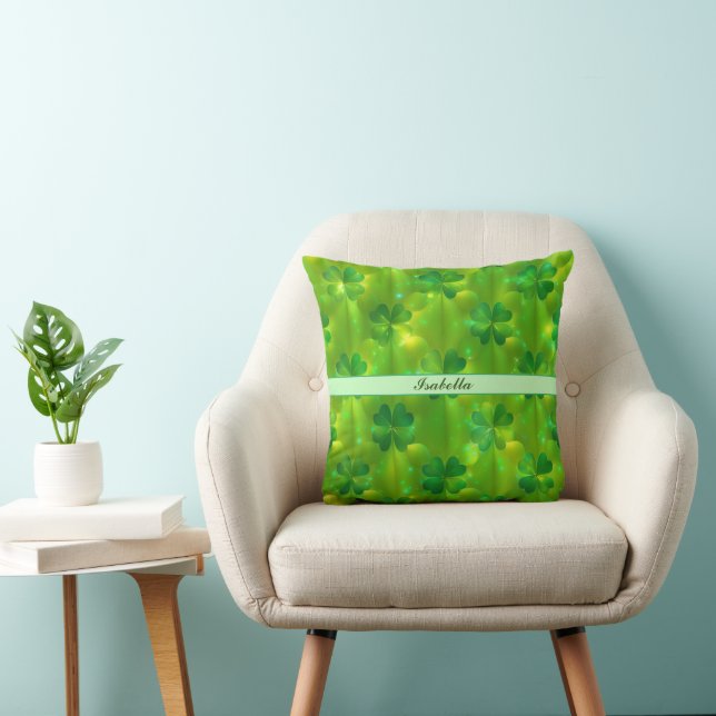 Trendy Green Clover 4 Lists Collection Throw Pillow (Chair)
