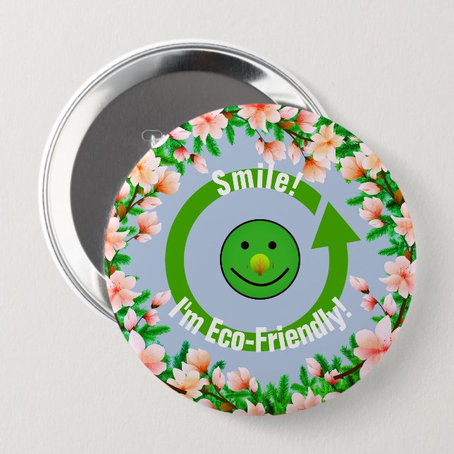 Trendy Green Eco-Friendly  4 Inch Round Button (Front & Back)
