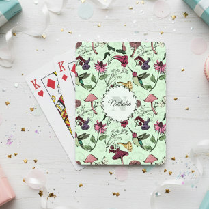 Trendy Green Flowers & Hummingbird Monogram Playing Cards