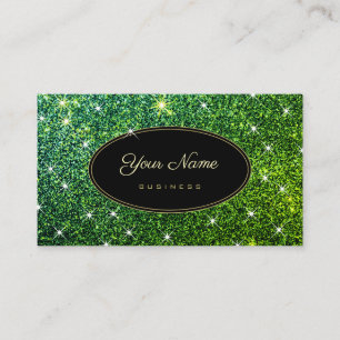 Trendy Green Glitter Glam Luminous Stars Elegant Business Card
