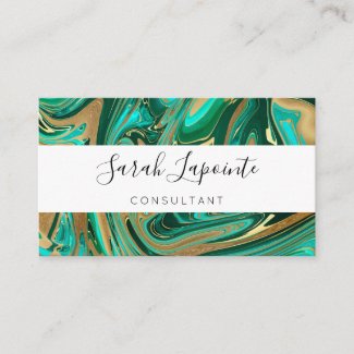 Trendy Green & Gold Liquid Marble