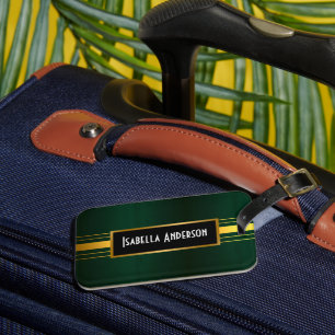 Trendy Green Gold Luxury Linen Texture Collection Luggage Tag