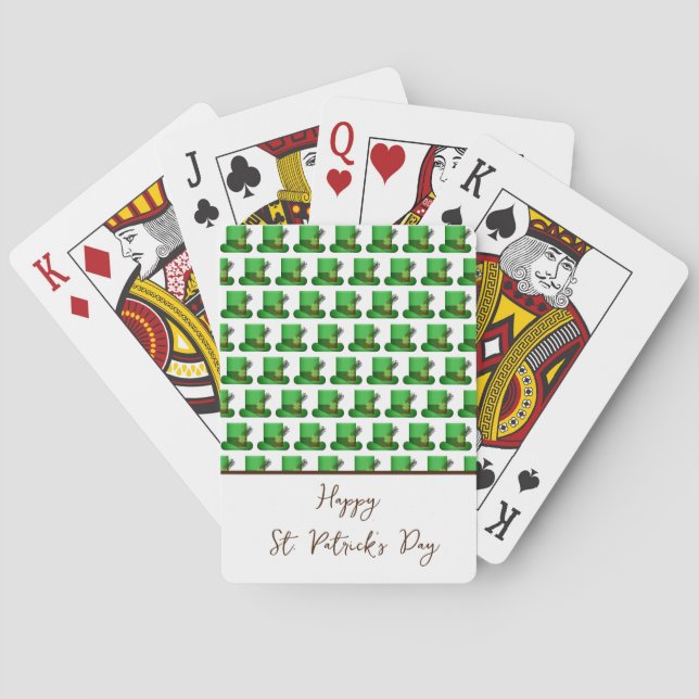 Trendy Green Hats Pattern St. Patrick's Day Playing Cards (Back)