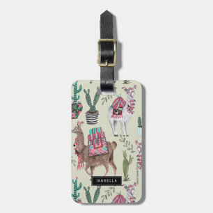 Trendy green Llamas Cactus   Travel vacation Luggage Tag