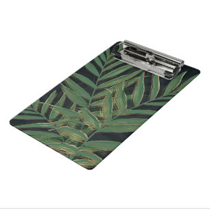 Trendy Green Palm Leaves Gold Strokes Grey Design Mini Clipboard