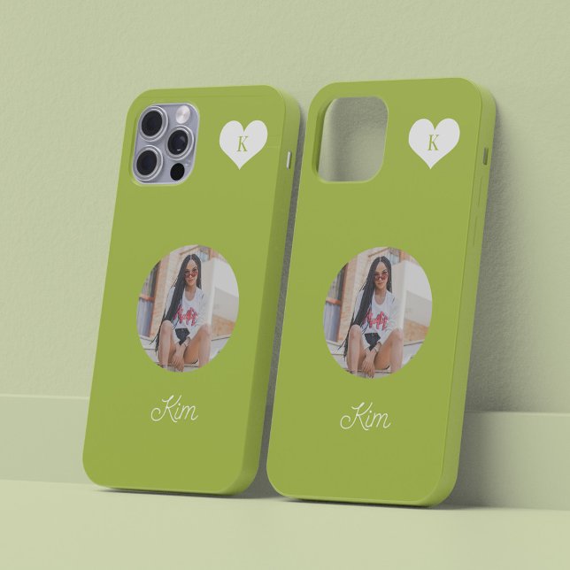 Trendy green photo and name personalized modern Case-Mate iPhone case (Creator Uploaded)
