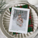 Trendy Green Plaid Merry Christmas Script Photo Holiday Card<br><div class="desc">This beautiful, modern Trendy Green Plaid Merry Christmas Script Photo Christmas Holiday Card features your vertical wedding photo behind a white border. The word 'Merry' appears in breakout border fashion in the upper left, followed by the word "Christmas" in a beautiful, bold hand lettered typography, both in rich green. The...</div>