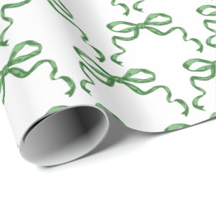 Trendy green ribbon bows wrapping paper